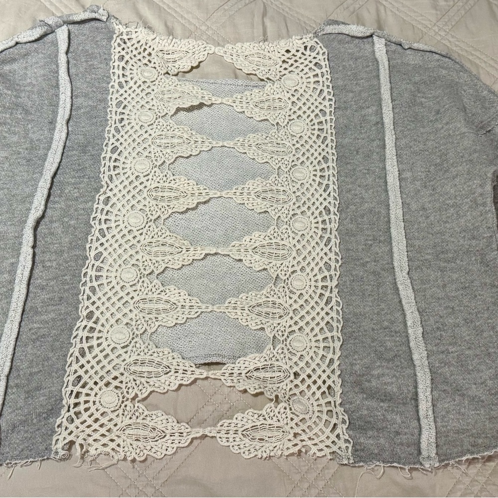 Free People Cream Knit Top with Lace Details - Picture 4 of 6